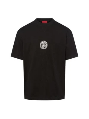 HUGO Koszulka męska - Dwresto Mężczyźni Bawełna czarny nadruk,