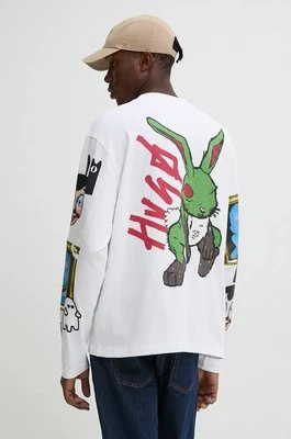 HUGO longsleeve bawełniany kolor biały z nadrukiem 50527799