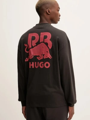HUGO longsleeve bawełniany kolor brązowy z nadrukiem 50551830