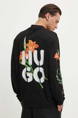 HUGO longsleeve bawełniany kolor czarny z nadrukiem 50517427