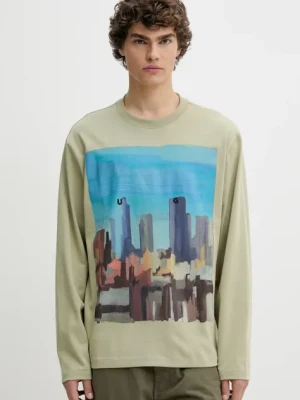 HUGO longsleeve bawełniany kolor zielony z nadrukiem 50539003