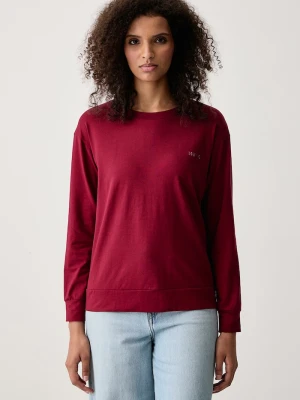 HUGO longsleeve damski bawełniany z elastanem ID LS-SHIRT bordowy