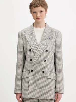 HUGO marynarka Amalisa kolor beżowy jednorzędowa wzorzysta 50554439