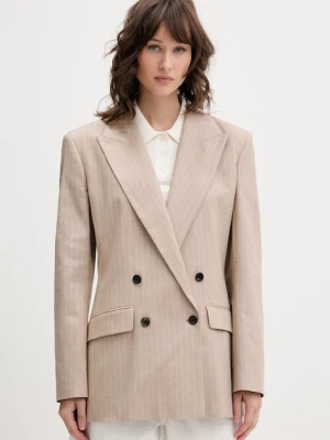 HUGO marynarka dwurzędowa damska z dodatkiem lnu Azenia