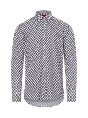 HUGO Męska koszula biznesowa - Elisha Mężczyźni Super Slim Fit Bawełna biały|czarny wzorzysty,