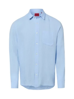 HUGO Męska koszula lniana - Ermano Mężczyźni Regular Fit len (100%) niebieski,