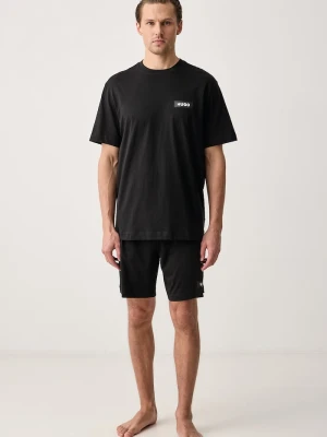 HUGO piżama dwuczęściowa męska bawełniana RON SHORT SET czarny