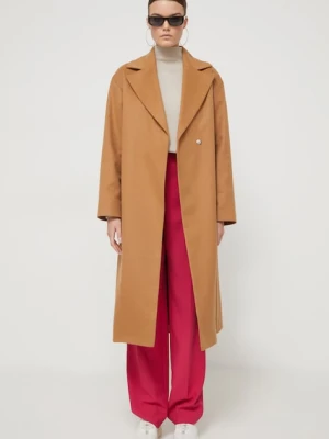 HUGO płaszcz wełniany kolor brązowy przejściowy