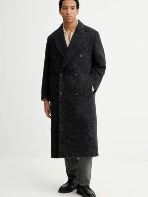 HUGO płaszcz z dodatkiem wełny kolor czarny 50549270
