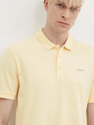 HUGO polo bawełniane kolor żółty gładki