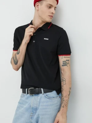 HUGO polo męski kolor czarny gładki 50467344