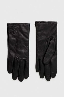 HUGO rękawiczki skórzane damskie kolor czarny
