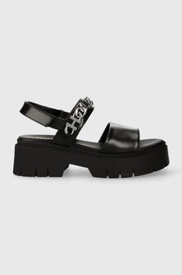 HUGO sandały skórzane KrisSandal damskie kolor czarny na platformie 50513534