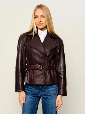 HUGO Skórzana ramoneska Laurila | Oversize fit bordowy