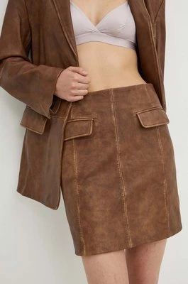 HUGO spódnica skórzana kolor brązowy mini prosta 50519400