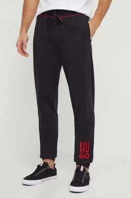 HUGO spodnie bawełniane lounge kolor czarny z aplikacją 50510541