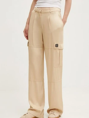 HUGO spodnie damskie kolor beżowy proste high waist 50472062