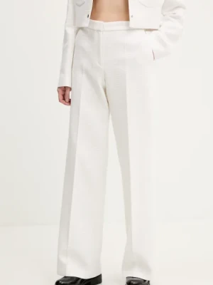 HUGO spodnie damskie kolor beżowy proste high waist 50538128