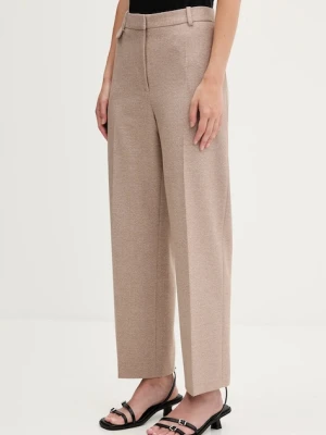 HUGO spodnie damskie kolor brązowy proste high waist 50542692