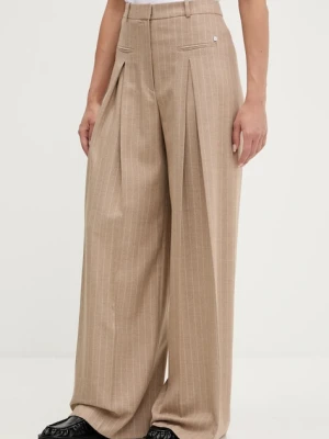 HUGO spodnie damskie kolor brązowy szerokie high waist 50542691
