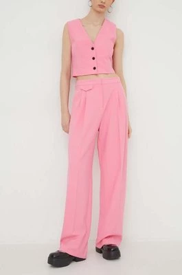 HUGO spodnie damskie kolor różowy proste high waist 50508637