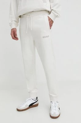 HUGO spodnie dresowe bawełniane kolor beżowy gładkie 50509965