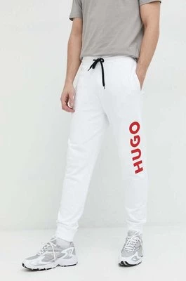 HUGO spodnie dresowe bawełniane męskie kolor biały z nadrukiem 50473211