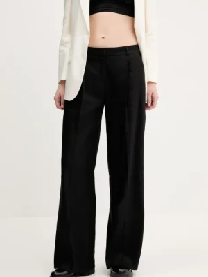 HUGO spodnie lniane damskie kolor czarny szerokie high waist 50537619