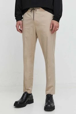 HUGO spodnie męskie kolor beżowy proste