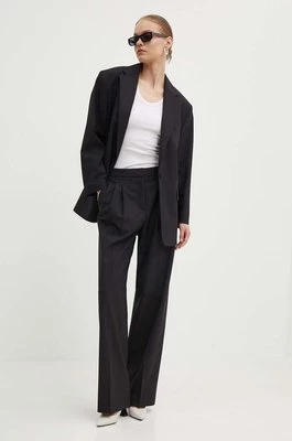 HUGO spodnie z domieszką wełny kolor czarny proste high waist 50517955