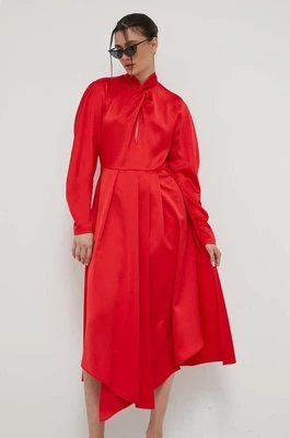 HUGO sukienka kolor czerwony maxi rozkloszowana