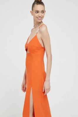 HUGO sukienka kolor pomarańczowy midi dopasowana