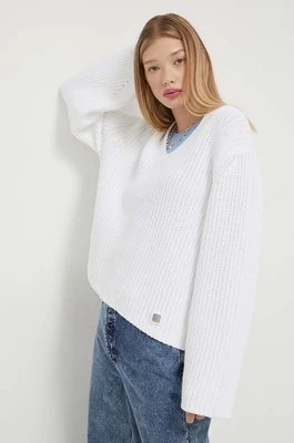 HUGO sweter bawełniany kolor biały ciepłyCHEAPER