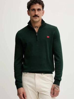 HUGO sweter bawełniany kolor zielony lekki z półgolfem 50474164