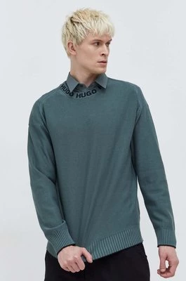 HUGO sweter bawełniany męski kolor zielony lekki