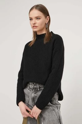 HUGO sweter wełniany damski kolor czarny z półgolfem