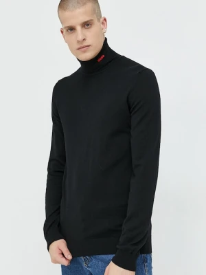 HUGO sweter wełniany kolor czarny z golferm