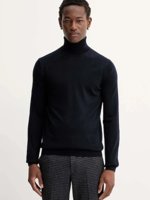 HUGO sweter wełniany męski kolor granatowy lekki z golferm