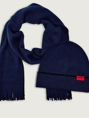 HUGO Szal + czapka Zaschel | z dodatkiem wełny