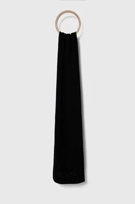 HUGO szalik wełniany kolor czarny gładki