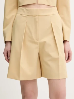 HUGO szorty damskie kolor beżowy gładkie high waist 50537900
