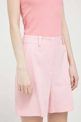 HUGO szorty damskie kolor różowy gładkie high waist