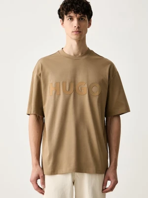 HUGO T-shirt basic męski bawełniany Dinkee beżowy