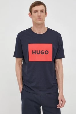 HUGO t-shirt bawełniany 50467952 kolor granatowy z nadrukiem 50467952