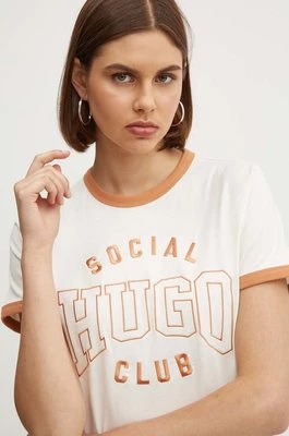 HUGO t-shirt bawełniany damski kolor beżowy 50530170