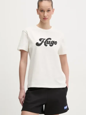 HUGO t-shirt bawełniany damski kolor beżowy 50539101