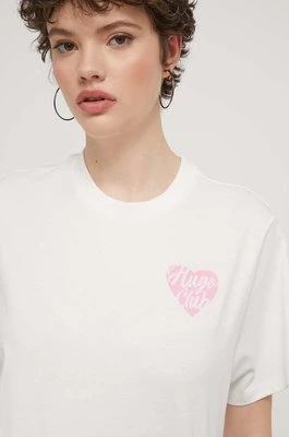 HUGO t-shirt bawełniany damski kolor beżowy 50514108