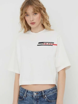 HUGO t-shirt bawełniany damski kolor beżowy