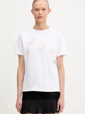 HUGO t-shirt bawełniany damski kolor biały 50544868