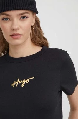 HUGO t-shirt bawełniany damski kolor czarny 50508289